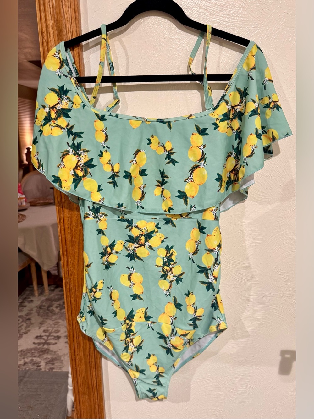 Floral Lemon Off-Shoulder One-Piece Swimsuit - Mint/Yellow
